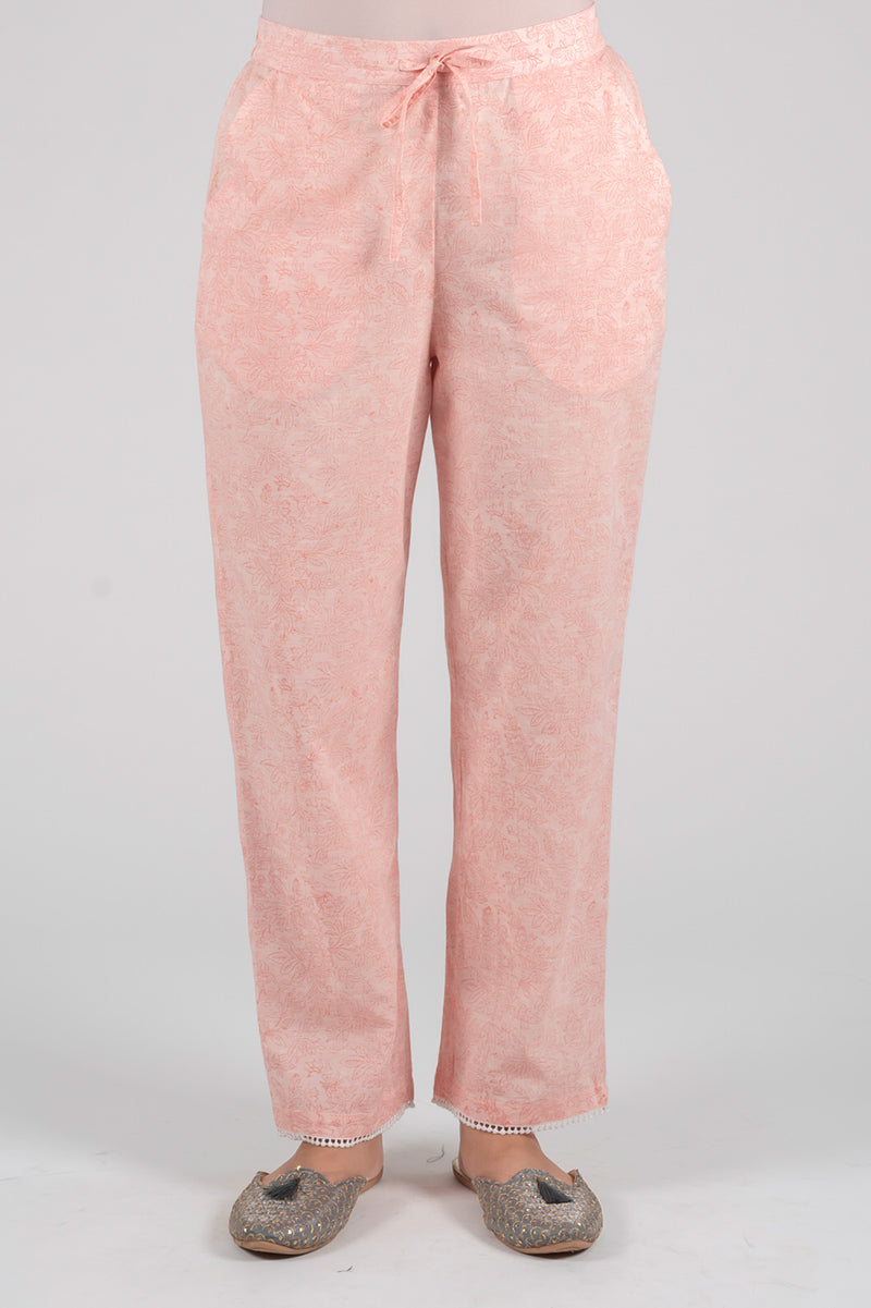 Peach Floral Print Straight Pant - Dhãran