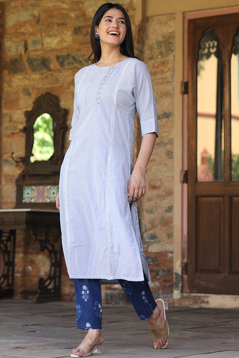 Re Sana Blue Kurta