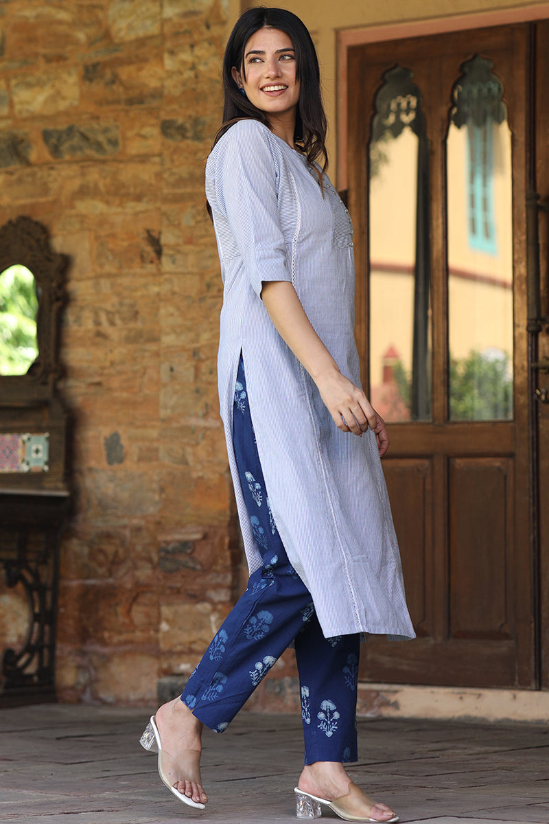 Re Sana Blue Kurta