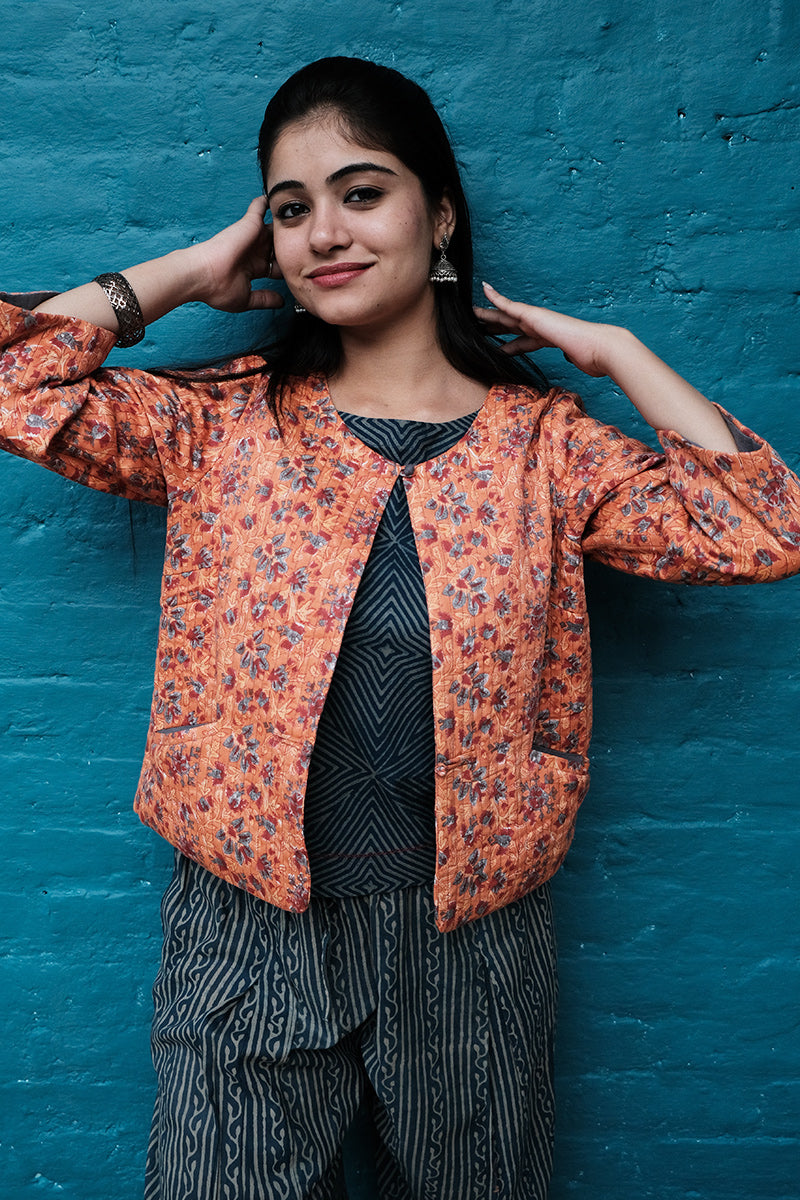 Orange Round Neck Jacket - Dhãran