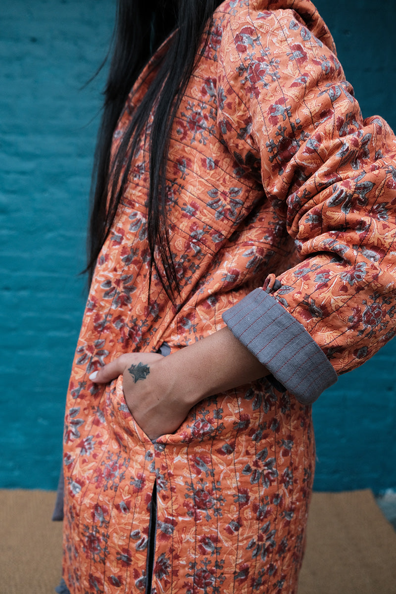 Orange Side Yoke Quilted Jacket - Dhãran